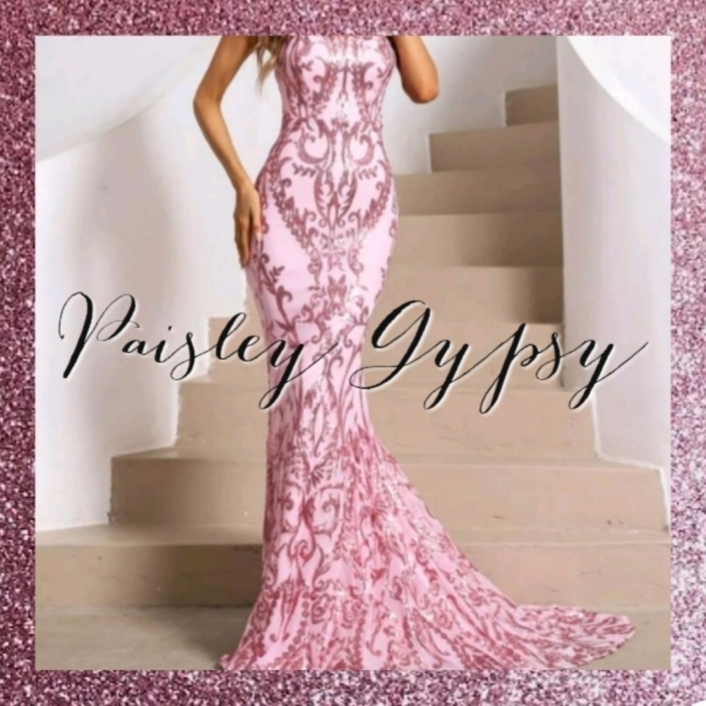 PINK MERMAID FLORAL EMBROIDERED PREMIUM BRAND AND QUALITY DRESS